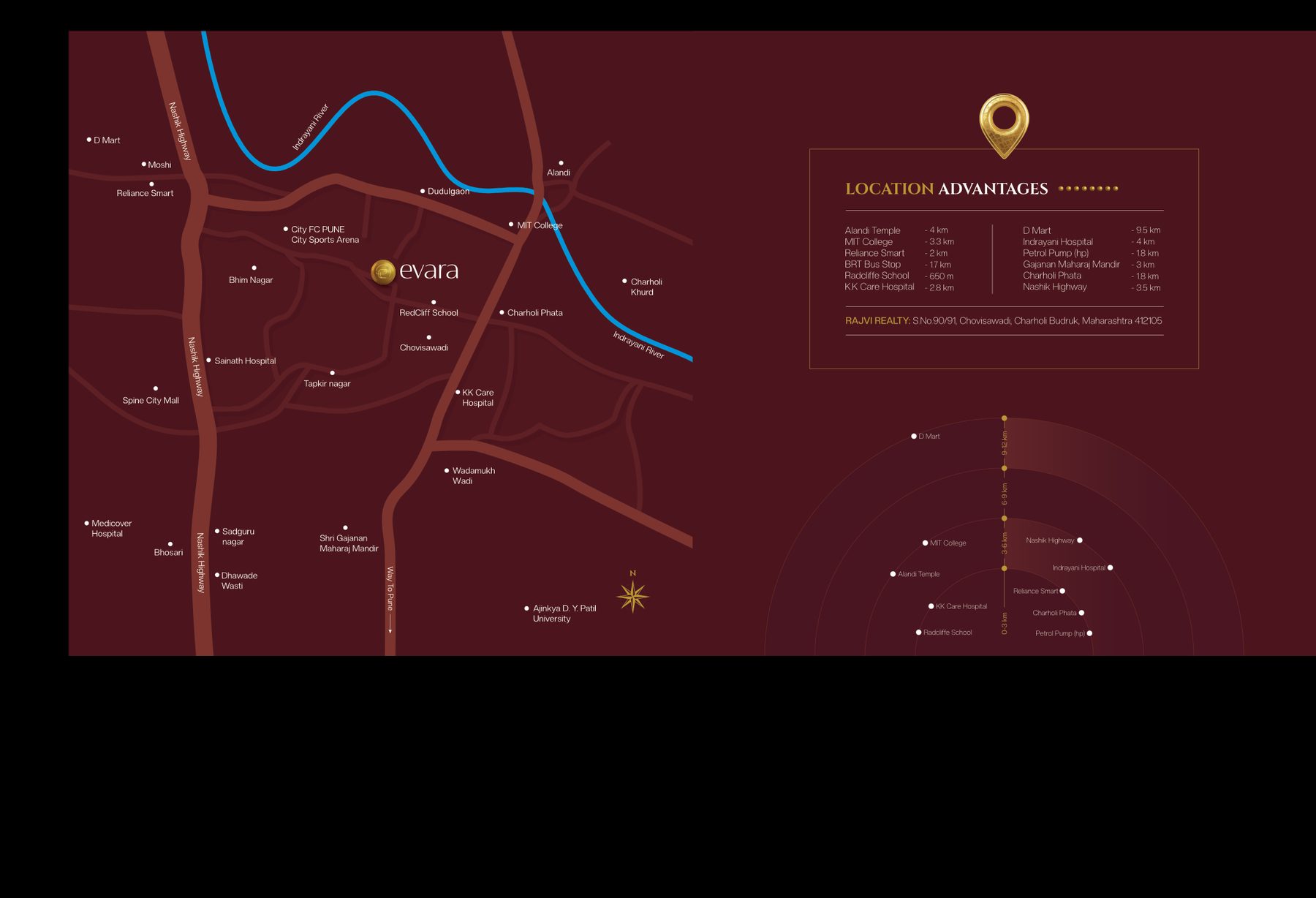 Evara location map and connectivity